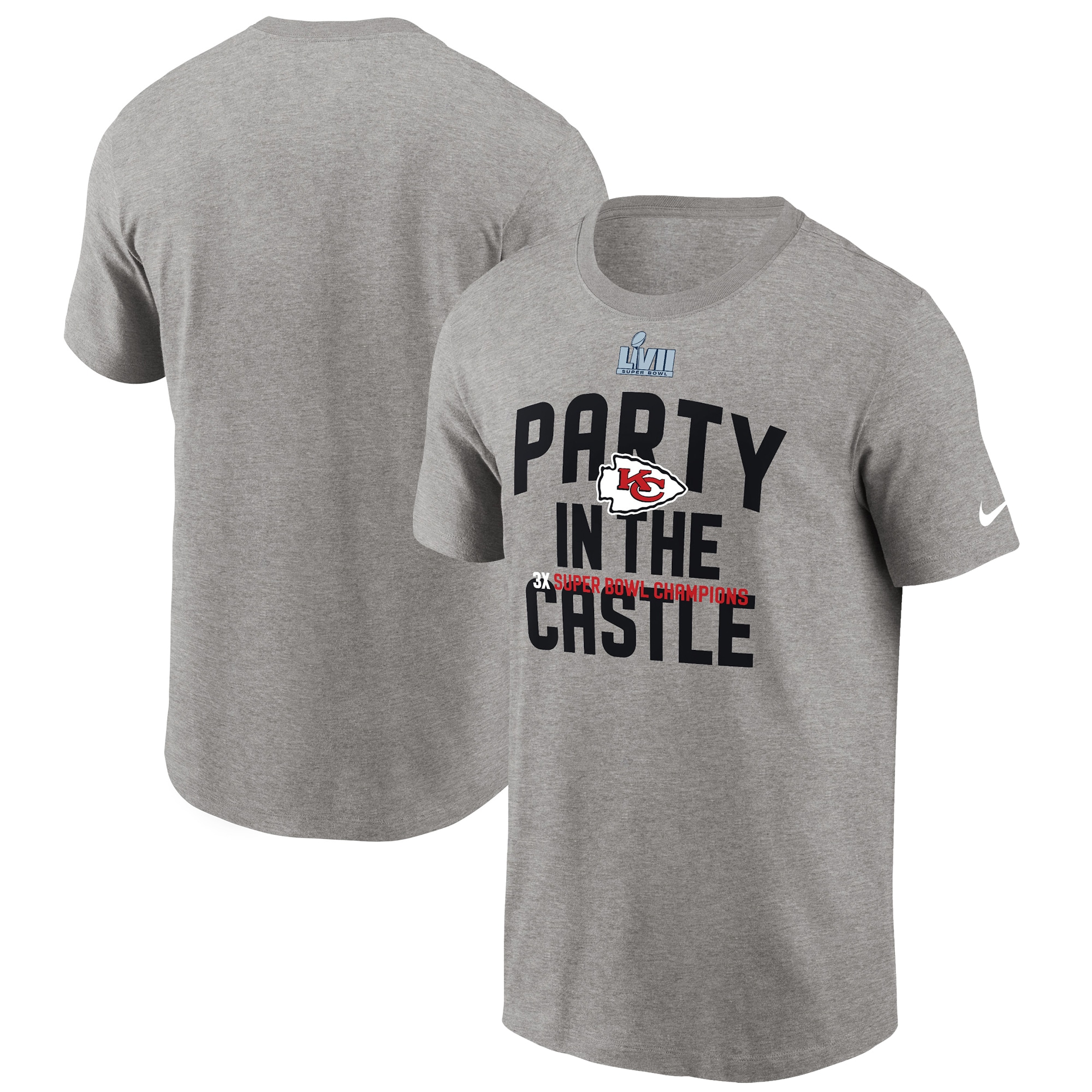 Men's Nike Heather Gray Kansas City Chiefs Super Bowl LVII Champions Celebration Parade T-Shirt